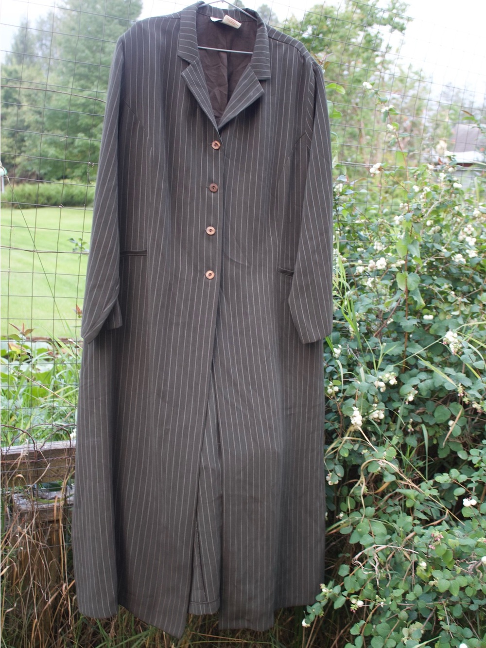 Women's Long Pinstripe Trench Coat - Green